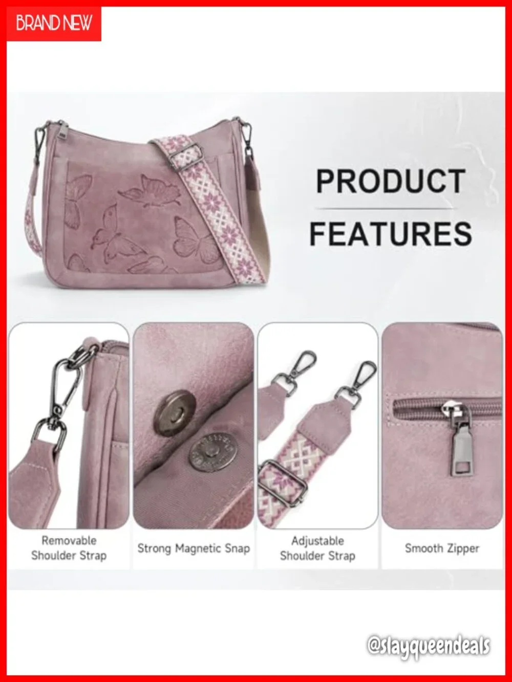 Vegan Leather Butterfly Hobo Crossbody Purse Women's Handbag Shoulder Bag